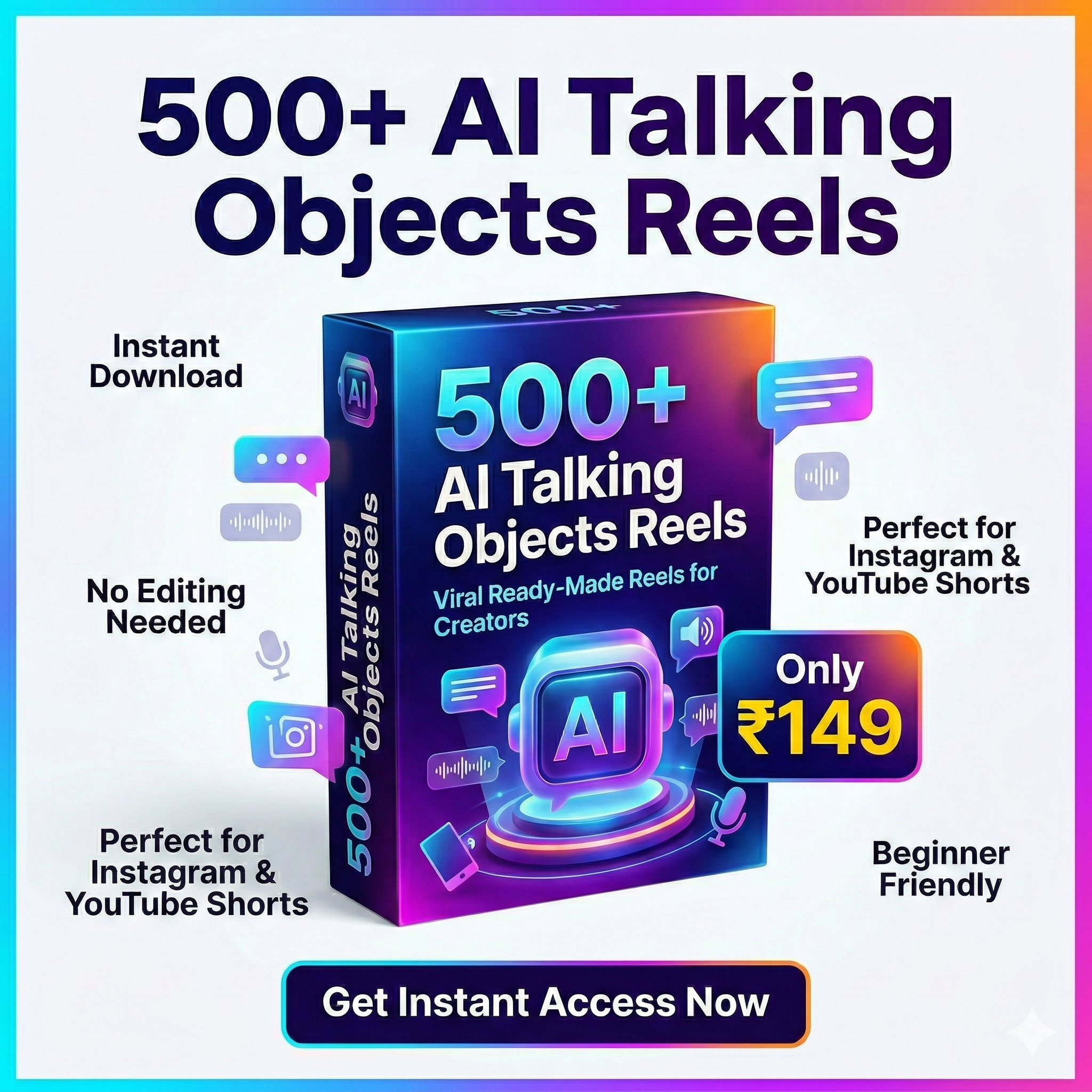 Home Ai object talking reel bundle AI talking object reels Ready-made reels bundle Viral Instagram reels download Done-for-you YouTube Shorts Faceless reels bundle AI reels bundle ₹149